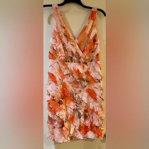ANN TAYLOR Coral/Cream 100% Silk Layered Cascading Ruffled Dress Women Size: 10